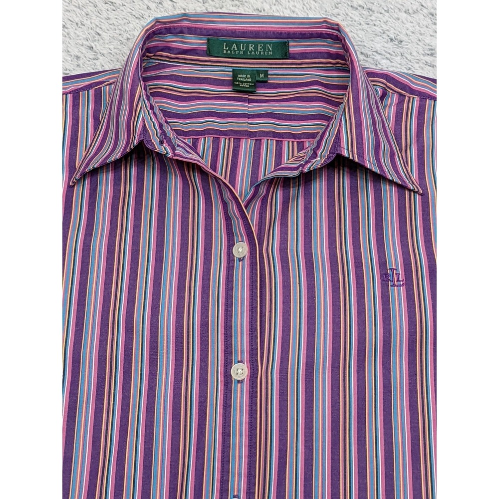 Lauren Ralph Lauren Purple Striped Cotton‎ Button Down Shirt Womens Medium